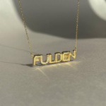 İsimli Taşlı Balon Harfli Force Zincir  Kolye 925 Ayar Gümüş (Gold)