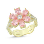 Pembe Kuvars Taşlı  Lotus Çiçeği Yüzük 925 Ayar Gümüş (Gold)