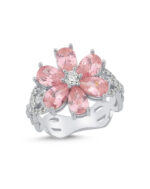 Pembe Kuvars Taşlı  Lotus Çiçeği Yüzük 925 Ayar Gümüş (Gümüş) - Görsel 7