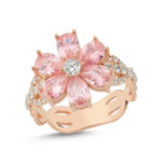 Pembe Kuvars Taşlı  Lotus Çiçeği Yüzük 925 Ayar Gümüş (Rose)