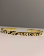Özel Mesajlı Kelepçe Bileklik 925 Ayar Gümüş (Gold) - Görsel 2