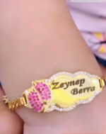 Figaro Zincir  Ayak İzli İsimli Çocuk Bileklik 925 Ayar Gümüş (Pembe)